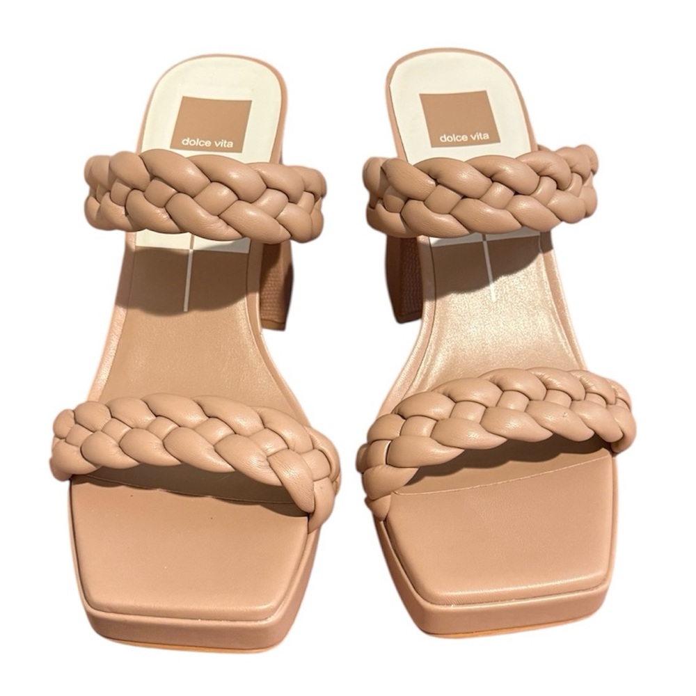 Dolce Vita Ashby Braided Double Strap Slip On Heeled Sandals Cafe Color Size 10 - Picture 2 of 4